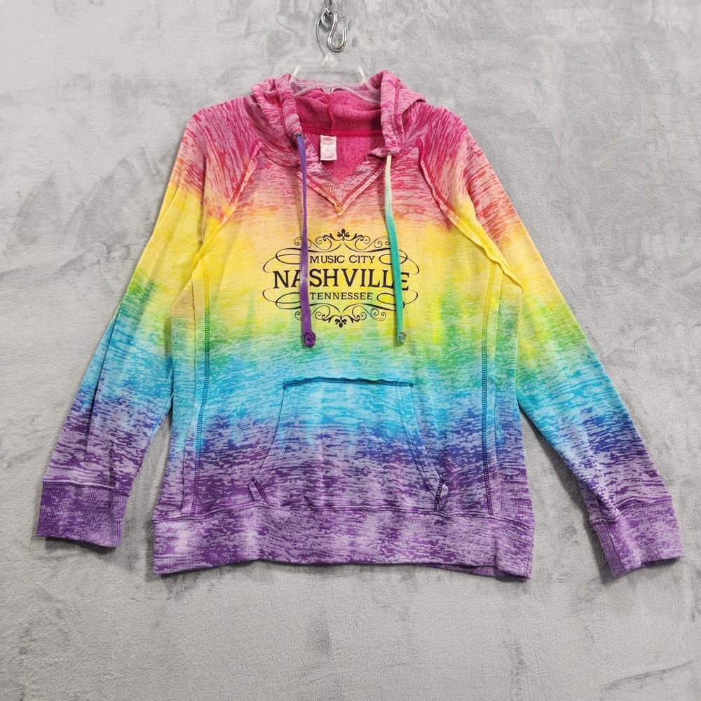 MV‎ Sport Hoodie Womens XL Rainbow Nashville Music City Graphic Fleece Pullover